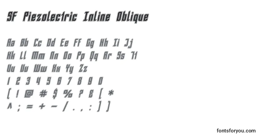 Schriftart SF Piezolectric Inline Oblique – Alphabet, Zahlen, spezielle Symbole