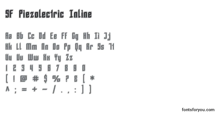 Czcionka SF Piezolectric Inline – alfabet, cyfry, specjalne znaki