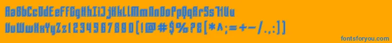 SF Piezolectric Inline-Schriftart – Blaue Schriften auf orangefarbenem Hintergrund