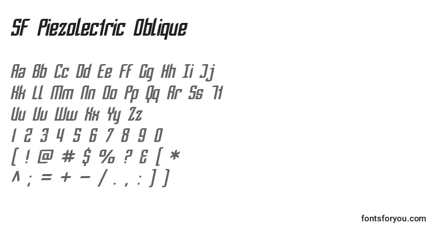 Schriftart SF Piezolectric Oblique – Alphabet, Zahlen, spezielle Symbole