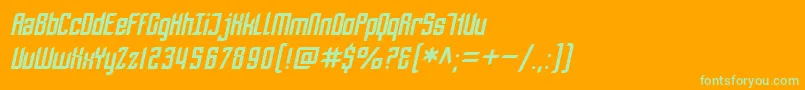 SF Piezolectric Oblique-Schriftart – Grüne Schriften auf orangefarbenem Hintergrund