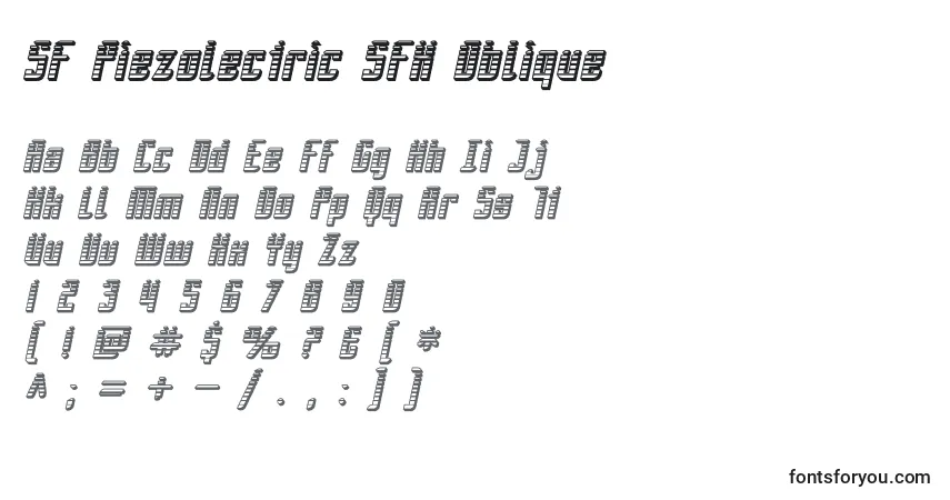 A fonte SF Piezolectric SFX Oblique – alfabeto, números, caracteres especiais