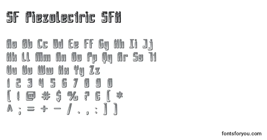 A fonte SF Piezolectric SFX – alfabeto, números, caracteres especiais