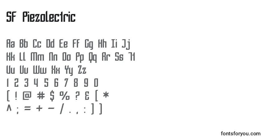 A fonte SF Piezolectric – alfabeto, números, caracteres especiais