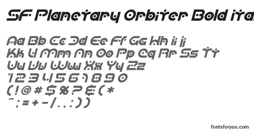 Schriftart SF Planetary Orbiter Bold Italic – Alphabet, Zahlen, spezielle Symbole