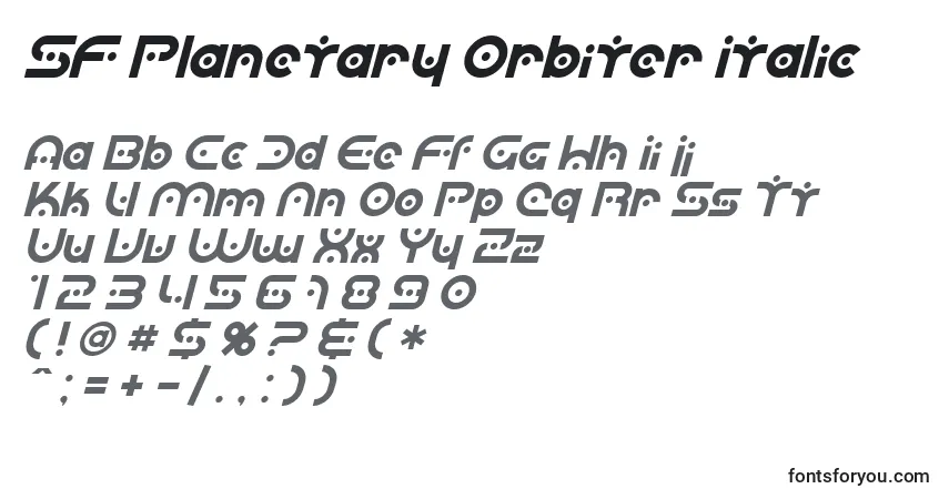 Czcionka SF Planetary Orbiter Italic – alfabet, cyfry, specjalne znaki
