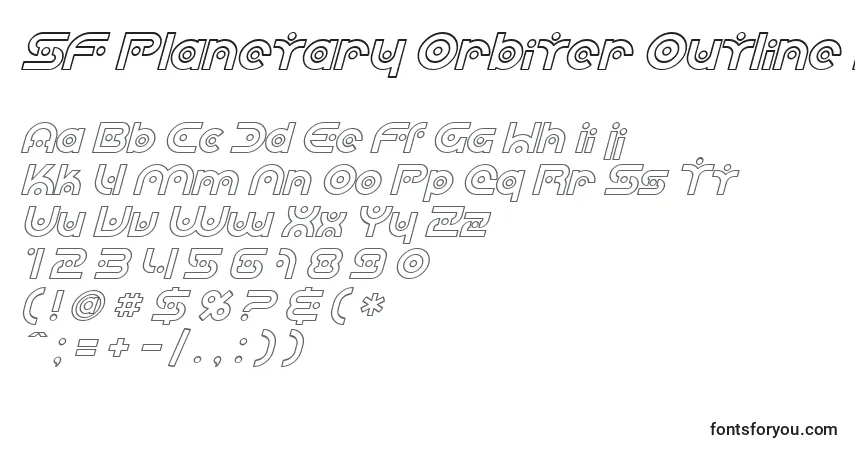 Czcionka SF Planetary Orbiter Outline Italic – alfabet, cyfry, specjalne znaki