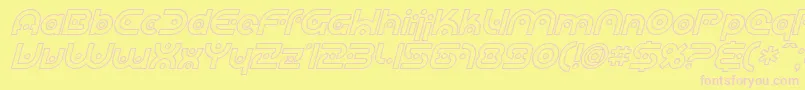 fuente SF Planetary Orbiter Outline Italic – Fuentes Rosadas Sobre Fondo Amarillo