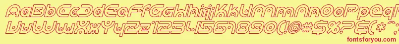 SF Planetary Orbiter Outline Italic Font – Red Fonts on Yellow Background
