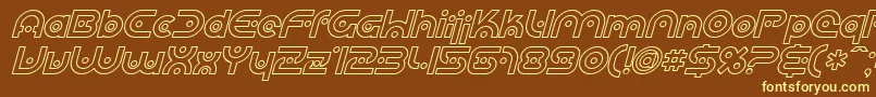 Fonte SF Planetary Orbiter Outline Italic – fontes amarelas em um fundo marrom