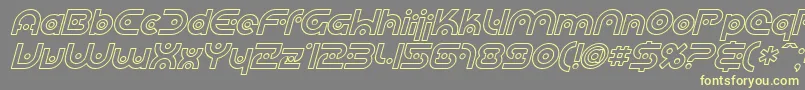 SF Planetary Orbiter Outline Italic-Schriftart – Gelbe Schriften auf grauem Hintergrund