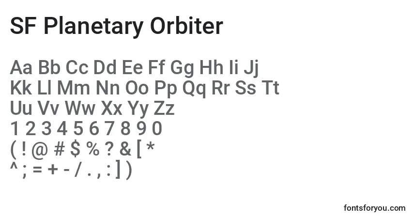 A fonte SF Planetary Orbiter (140393) – alfabeto, números, caracteres especiais