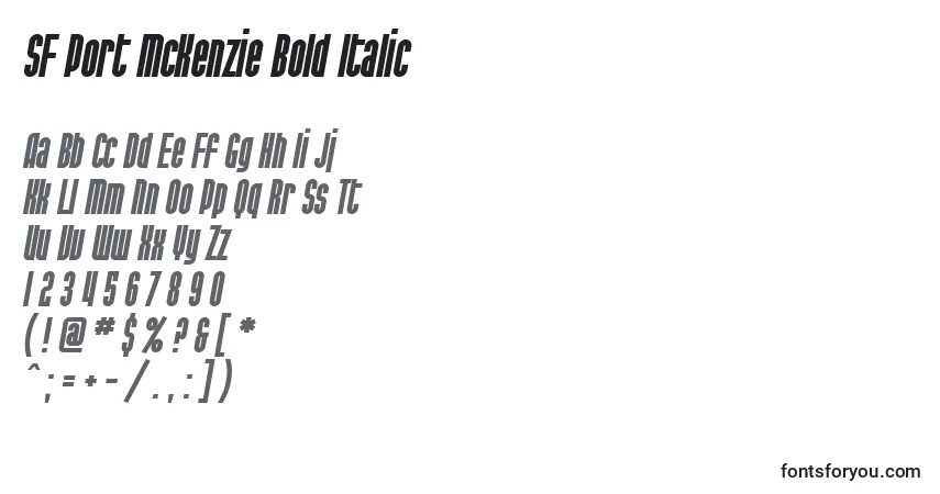 Schriftart SF Port McKenzie Bold Italic – Alphabet, Zahlen, spezielle Symbole