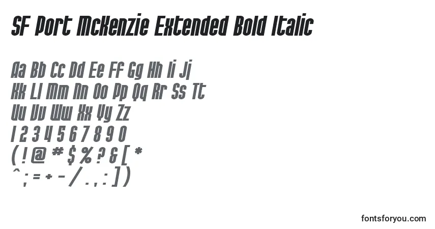 Шрифт SF Port McKenzie Extended Bold Italic – алфавит, цифры, специальные символы