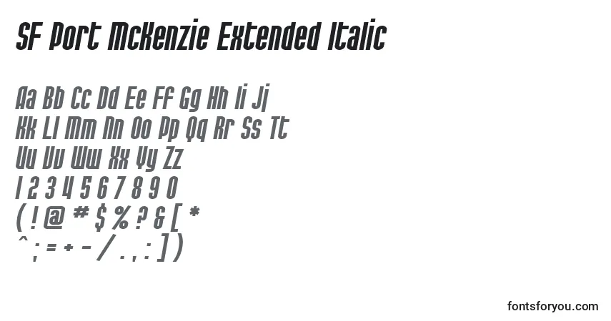 Шрифт SF Port McKenzie Extended Italic – алфавит, цифры, специальные символы
