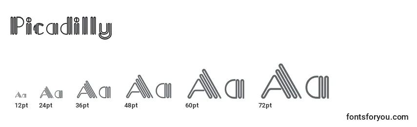 Picadilly Font Sizes