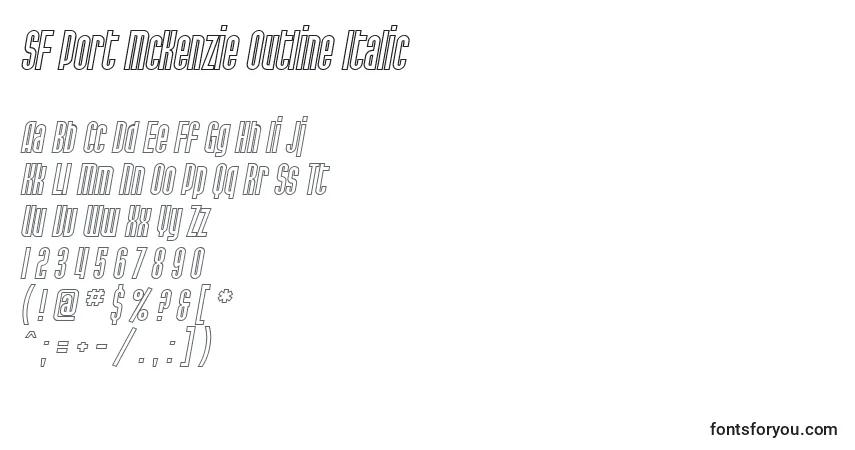 Шрифт SF Port McKenzie Outline Italic – алфавит, цифры, специальные символы