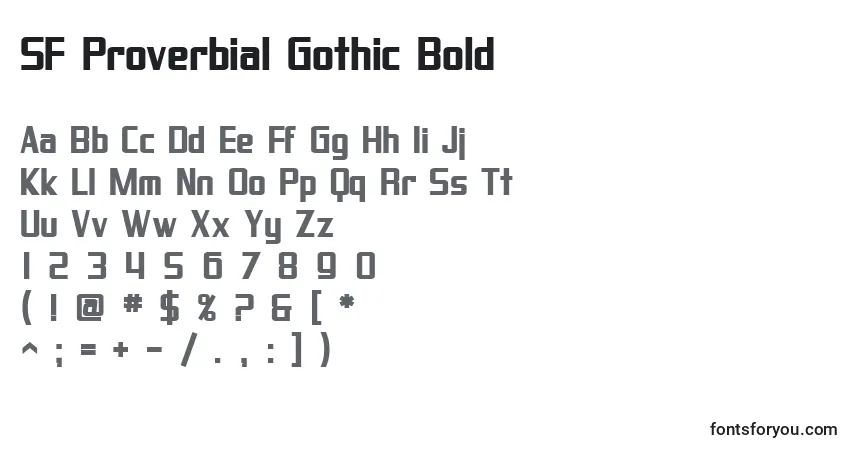 A fonte SF Proverbial Gothic Bold – alfabeto, números, caracteres especiais