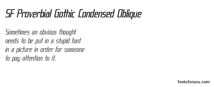 Przegląd czcionki SF Proverbial Gothic Condensed Oblique