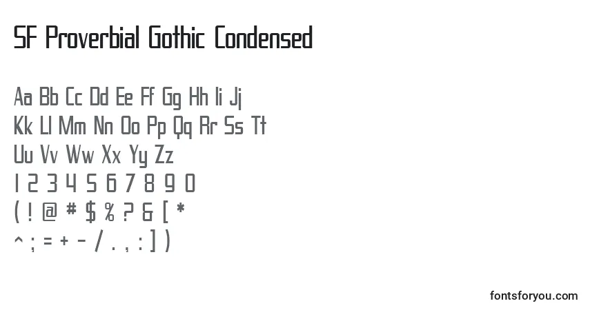 Шрифт SF Proverbial Gothic Condensed – алфавит, цифры, специальные символы