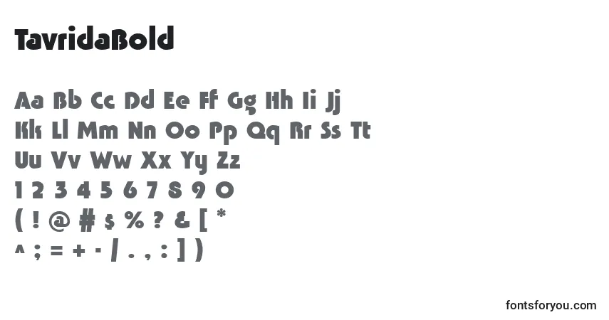 Czcionka TavridaBold – alfabet, cyfry, specjalne znaki