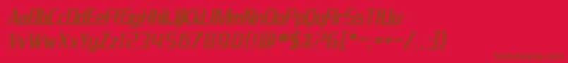 SF Proverbial Gothic Oblique-Schriftart – Braune Schriften auf rotem Hintergrund