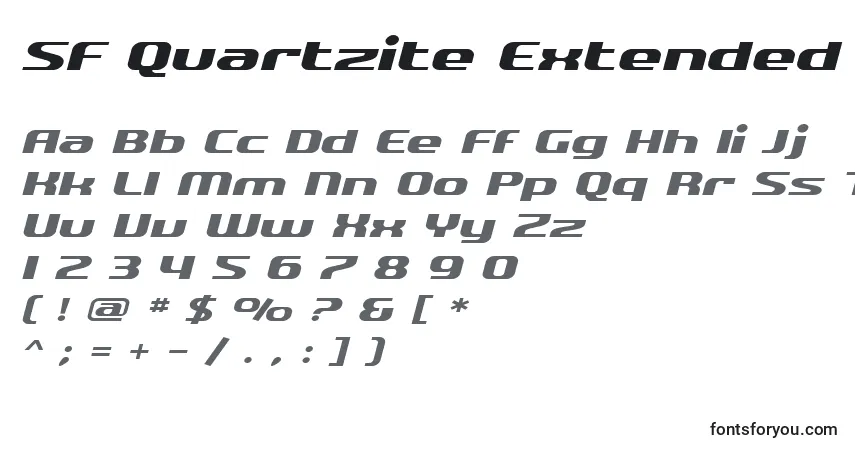 Шрифт SF Quartzite Extended Oblique – алфавит, цифры, специальные символы
