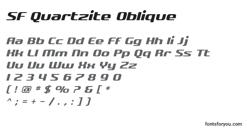 Czcionka SF Quartzite Oblique – alfabet, cyfry, specjalne znaki