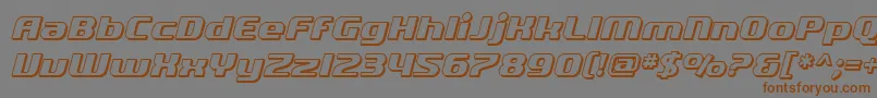 フォントSF Quartzite Shaded Oblique – 茶色の文字が灰色の背景にあります。
