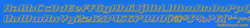 SF Quartzite Shaded Oblique-Schriftart – Orangefarbene Schriften auf blauem Hintergrund
