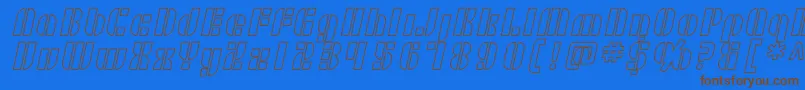 フォントSF RetroSplice Outline – 茶色の文字が青い背景にあります。