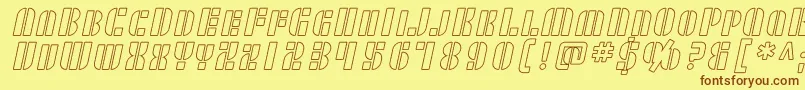 フォントSF RetroSplice SC Outline – 茶色の文字が黄色の背景にあります。