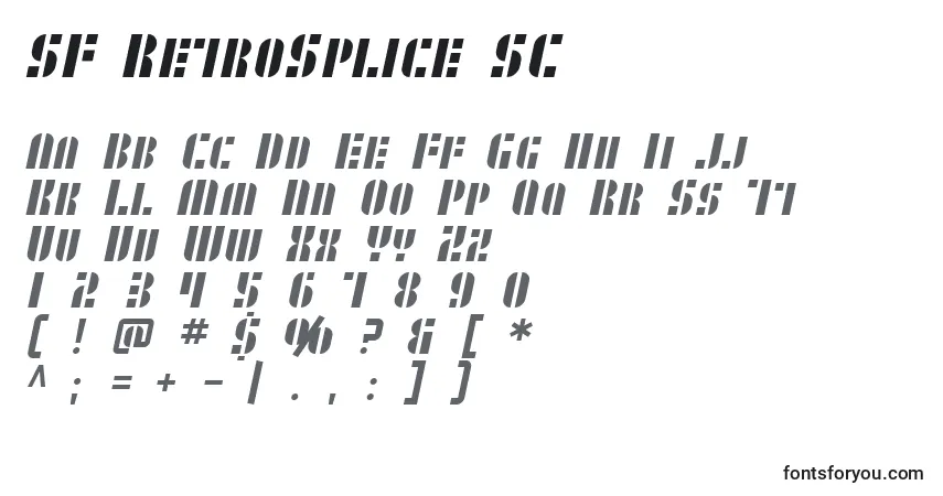 Czcionka SF RetroSplice SC – alfabet, cyfry, specjalne znaki