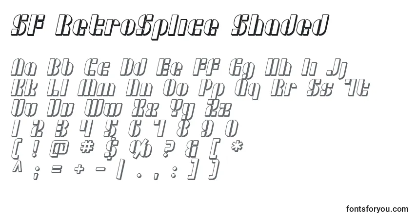Czcionka SF RetroSplice Shaded – alfabet, cyfry, specjalne znaki