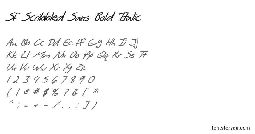 Schriftart SF Scribbled Sans Bold Italic – Alphabet, Zahlen, spezielle Symbole