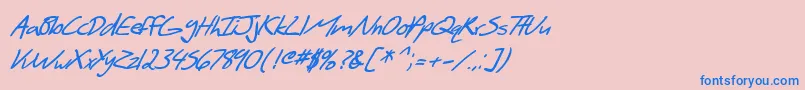 SF Scribbled Sans Bold Italic-Schriftart – Blaue Schriften auf rosa Hintergrund