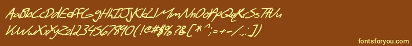 Fonte SF Scribbled Sans Bold Italic – fontes amarelas em um fundo marrom