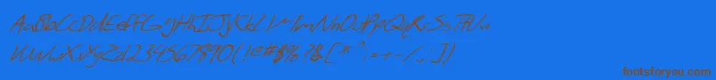 Fonte SF Scribbled Sans Italic – fontes marrons em um fundo azul