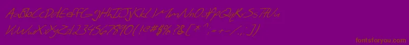 SF Scribbled Sans Italic-Schriftart – Braune Schriften auf violettem Hintergrund