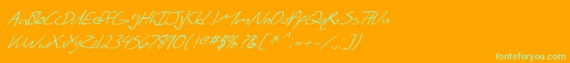 SF Scribbled Sans Italic-Schriftart – Grüne Schriften auf orangefarbenem Hintergrund