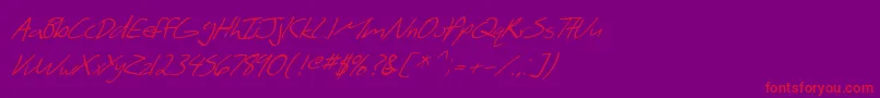 SF Scribbled Sans Italic-Schriftart – Rote Schriften auf violettem Hintergrund