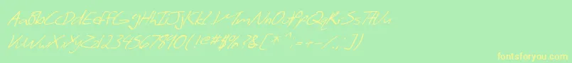 SF Scribbled Sans Italic-Schriftart – Gelbe Schriften auf grünem Hintergrund