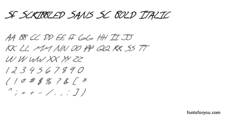A fonte SF Scribbled Sans SC Bold Italic – alfabeto, números, caracteres especiais