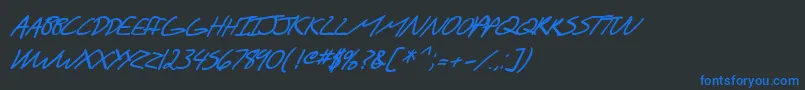 フォントSF Scribbled Sans SC Bold Italic – 黒い背景に青い文字