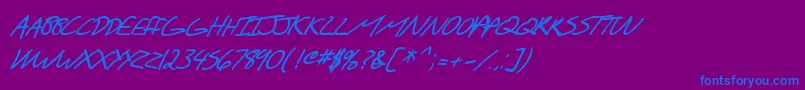 フォントSF Scribbled Sans SC Bold Italic – 紫色の背景に青い文字