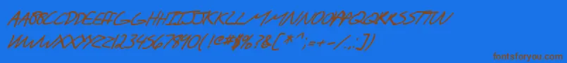 フォントSF Scribbled Sans SC Bold Italic – 茶色の文字が青い背景にあります。