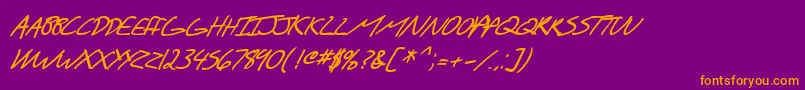 Fonte SF Scribbled Sans SC Bold Italic – fontes laranjas em um fundo violeta