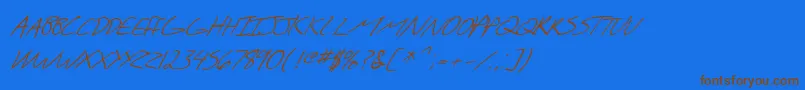 Fonte SF Scribbled Sans SC Italic – fontes marrons em um fundo azul