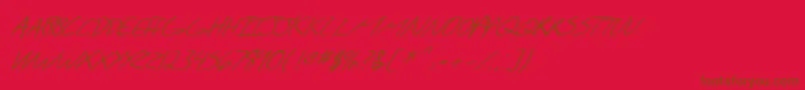 Fonte SF Scribbled Sans SC Italic – fontes marrons em um fundo vermelho