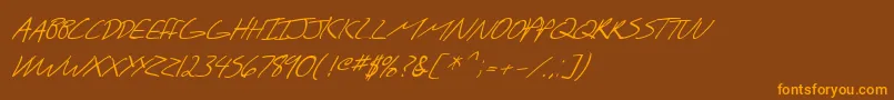 フォントSF Scribbled Sans SC Italic – オレンジ色の文字が茶色の背景にあります。